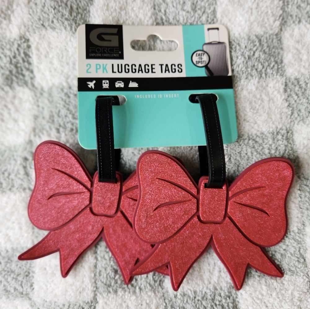 Red Glitter Bow 2pk Luggage Tags